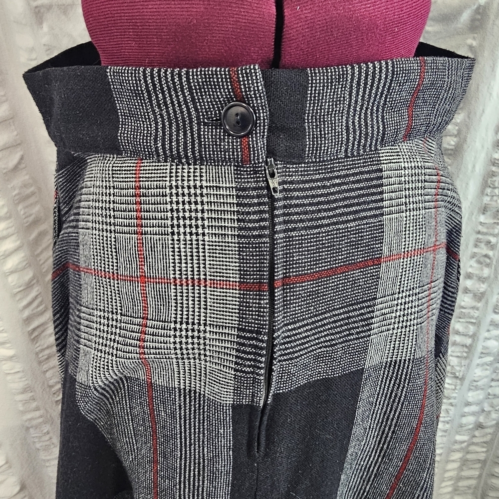 Vintage Wool Blend Plaid Womens Black & Gray Plaid Midi Skirt - Picture 6 of 16